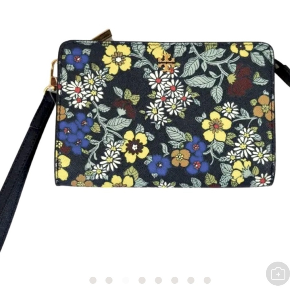 TORY BURCH Wristlet Wallet Phone Emerson Floral, Dark Navy Blue